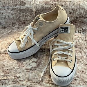 Converse Low Top Platform Sneakers - Cream with White Accents Women’s 9.5